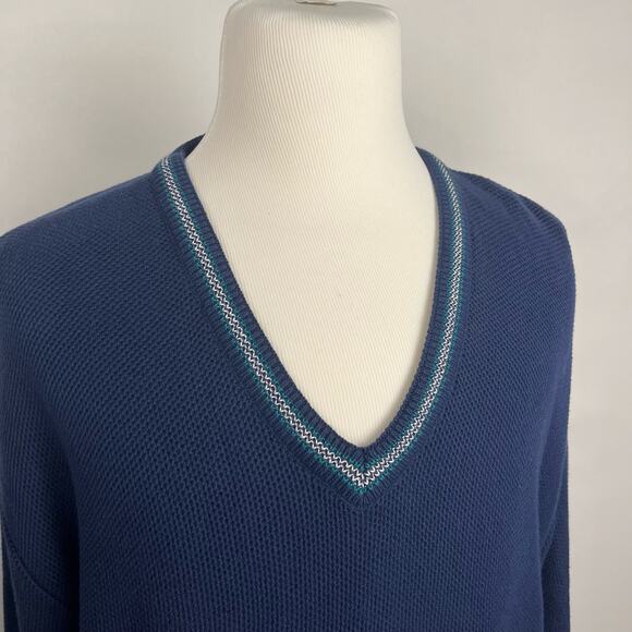 VTG NWT ISLE OF COTTON | Blue V-Neck Knit Cotton Sweater Made in USA | Men's - Picture 3 of 10